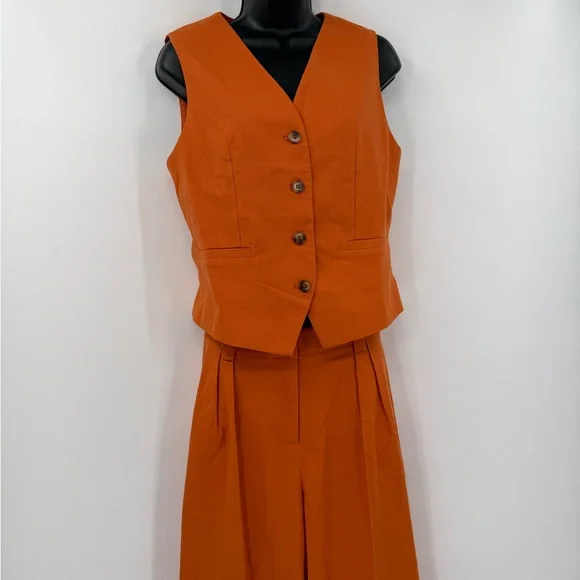 Commense Linen and Cotton Vest & Wide Leg Pants Set in Orange | Medium - Picture 6 of 8